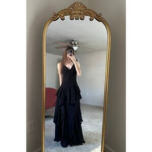Rare Halston Heritage Black Ruffle Long Gown Maxi Dress